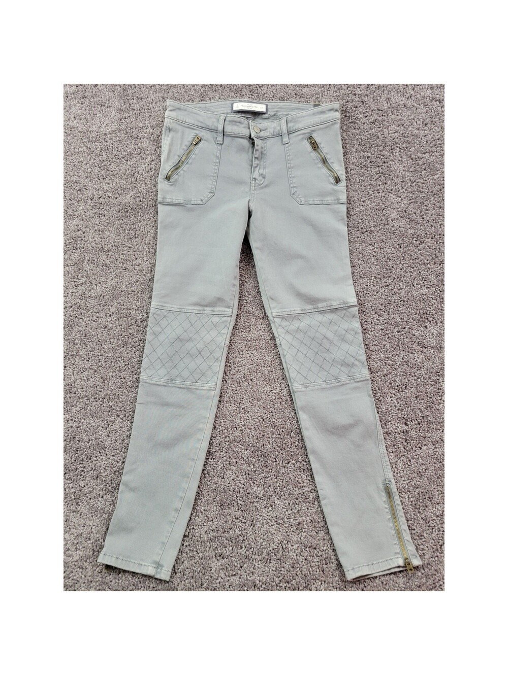 Abercrombie & Fitch Pants Olive Moto Skinny Jeans Women Sz. 6 Zip Ankle Gray